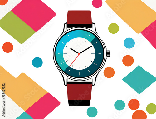 Watch on a white background with simple geometric shapes photo