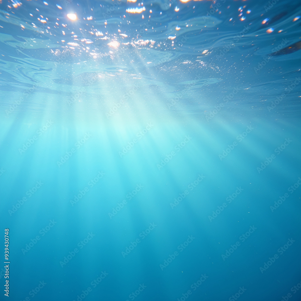 Obraz premium Sunlight Rays Penetrating the Ocean Surface Underwater