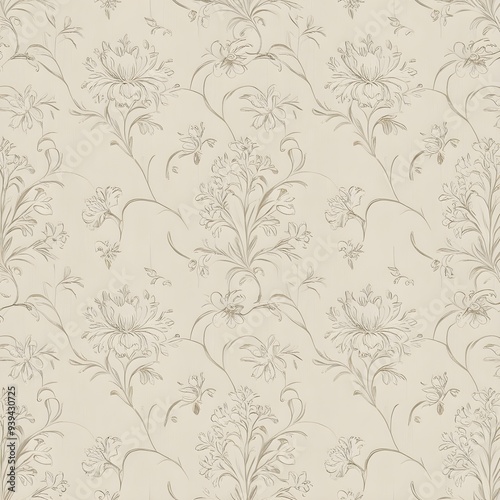 French vintage damask pattern. Delicate white floral seamless design. Hand-drawn home decor wallpaper. Classic farmhouse print Generative AI
