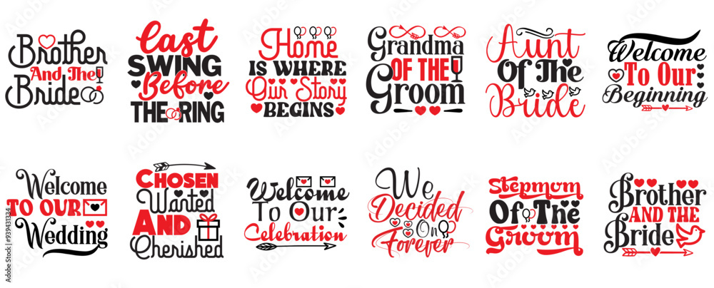 Minimal Wedding Typography, Quotes Set Vector Illustration for Announcement, Flyer, Banner