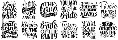 Vibrant Wedding Inscriptions, Quotes Bundle Vector Illustration for Flyer, Newsletter, Sticker