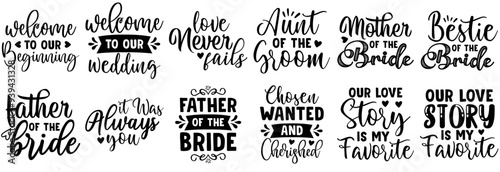 Simple Wedding Typography, Phrases Bundle Vector Illustration for Greeting Card, Motion Graphics, Social Media Post