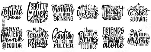 Decorative Shot Glasses Calligraphy, Hand Lettering Pack Vector Illustration for Banner, Poster, Packaging