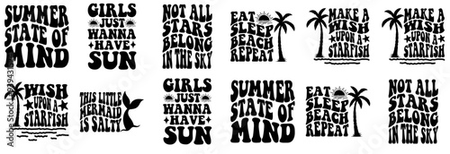 Modern Retro Summer Typographic Emblems, Typography Set Vector Illustration for Bookmark, Advertising, Magazine