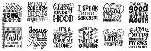 Colourful Sarcastic Phrases, Calligraphic Lettering Bundle Vector Illustration for Wrapping Paper, Packaging, Magazine