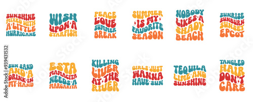 Minimalist Retro Summer Typographic Emblems, Trendy Retro Style Illustration Bundle Vector Illustration for Infographic, Social Media Post, Brochure