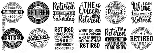 Decorative Retirement Labels And Badges, Hand Lettering Set Vector Illustration for Magazine, Printable, Printing Press