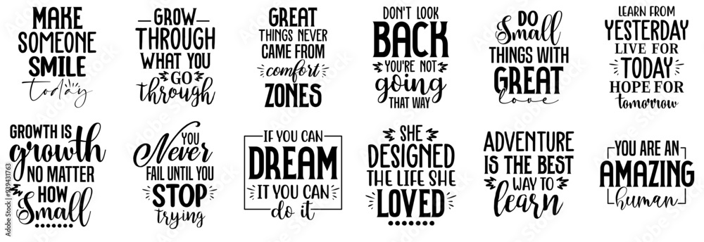 Fototapeta premium Minimalist Motivational Calligraphy, Trendy Retro Style Illustration Collection Vector Illustration for Sticker, Advertising, Banner