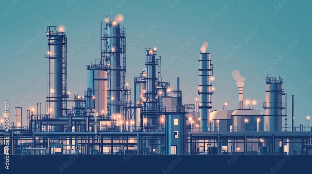 Vector illustration of a gas plant industrial view featuring a refinery plant with two layers of detail Vector illustration of a gas plant industrial view featuring a refinery plant with two layers of detail