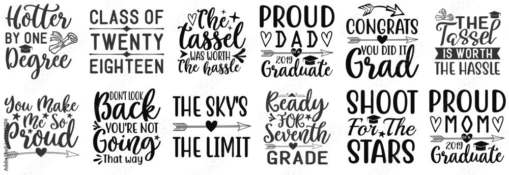 Fototapeta premium Decorative Graduation Trendy Retro Style Illustration, Typographic Emblems Set Vector Illustration for Advertising, Book Cover, Printable