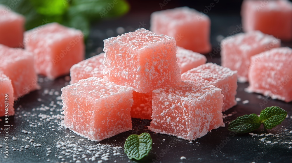 Traditional Turkish Delight Lokum on a Plate - 3D Game Art of Lokum in Bright Environment Traditional Turkish Delight Lokum on a Plate - 3D Game Art of Lokum in Bright Environment