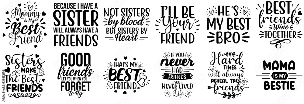 Fototapeta premium Modern Friendship Quotes, Phrases Bundle Vector Illustration for Social Media Post, Newsletter, Wrapping Paper
