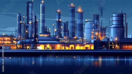 Vector illustration of a gas plant industrial view featuring a refinery plant with two layers of detail