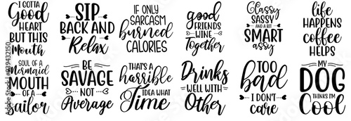 Simple Funny Sarcastic Inscriptions, Quotes Collection Vector Illustration for Icon, Advertisement, Sticker