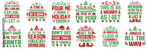 Modern Funny Christmas Typographic Emblems, Invitation Collection Vector Illustration for Label, Poster, Icon
