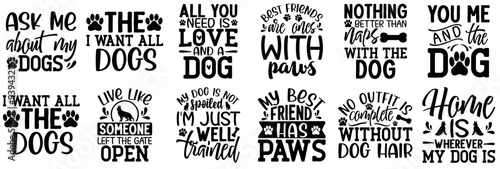 Classic Funny Dog Calligraphy, Typography Bundle Vector Illustration for Sticker, Holiday Cards, Bookmark