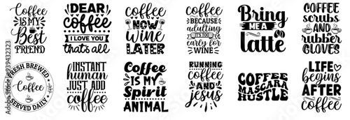 Decorative Coffee Calligraphic Lettering, Trendy Retro Style Illustration Set Vector Illustration for Poster, Presentation, Bookmark