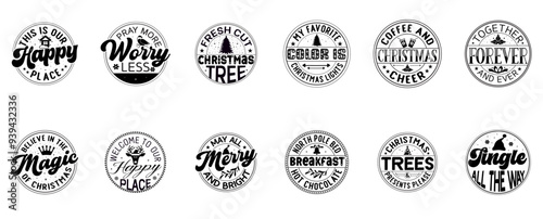 Creative Christmas Round Signs Phrases, Labels And Badges Pack Vector Illustration for Sticker, Label, Mug Design