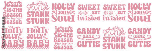 Minimal Christmas Retro Trendy Retro Style Illustration, Phrases Pack Vector Illustration for Greeting Card, Announcement, Label