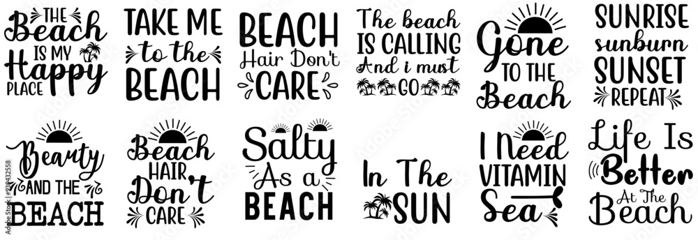 Fototapeta premium Elegant Beach Hand Lettering, Invitation Pack Vector Illustration for Banner, Sticker, Packaging