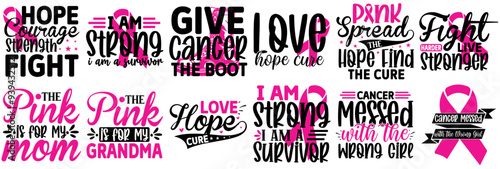 Colourful Breast Cancer Labels And Badges, Calligraphy Set Vector Illustration for Announcement, Decal, Mug Design