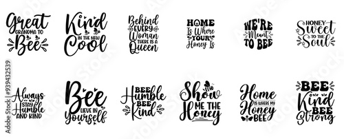 Classic Bee Calligraphy, Labels And Badges Set Vector Illustration for Presentation, Printing Press, Magazine