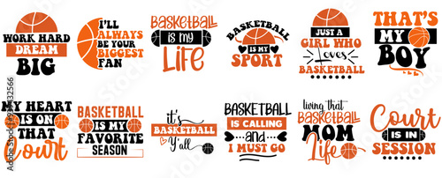 Simple Basketball Typographic Emblems, Inscriptions Pack Vector Illustration for Gift Card, Brochure, Infographic