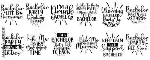 Minimalist Bachelor Typographic Emblems, Typography Collection Vector Illustration for T-Shirt Design, Printable, Book Cover