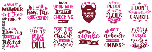 Minimalist Baby Trendy Retro Style Illustration, Inscriptions Bundle Vector Illustration for Bookmark, Newsletter, Sticker