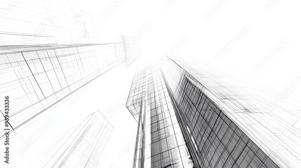 3D illustration of a linear drawing depicting urban building design serving as a modern abstract architectural background 3D illustration of a linear drawing depicting urban building design serving as a modern abstract architectural background