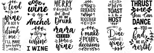 Minimal Wine Calligraphy, Phrases Pack Vector Illustration for Magazine, Advertisement, Advertising