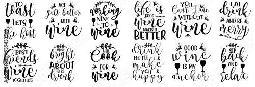 Modern Wine Inscriptions, Calligraphy Bundle Vector Illustration for Stationery, Banner, Vouchers