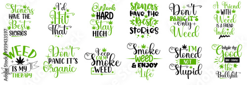 Decorative Weed Hand Lettering, Phrases Pack Vector Illustration for Mug Design, Holiday Cards, Packaging