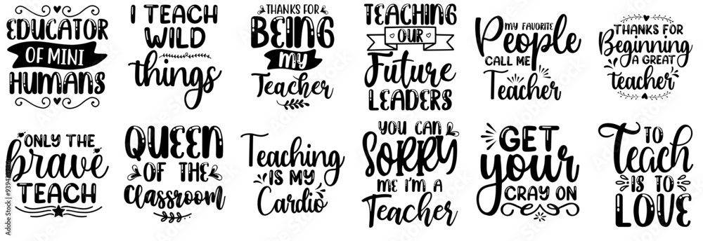 Fototapeta premium Colourful Teacher Calligraphy, Labels And Badges Collection Vector Illustration for Greeting Card, Stationery, Presentation