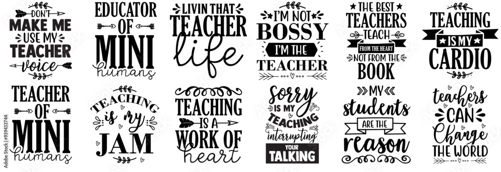 Fototapeta premium Classic Teacher Phrases, Trendy Retro Style Illustration Collection Vector Illustration for Icon, Wrapping Paper, Infographic