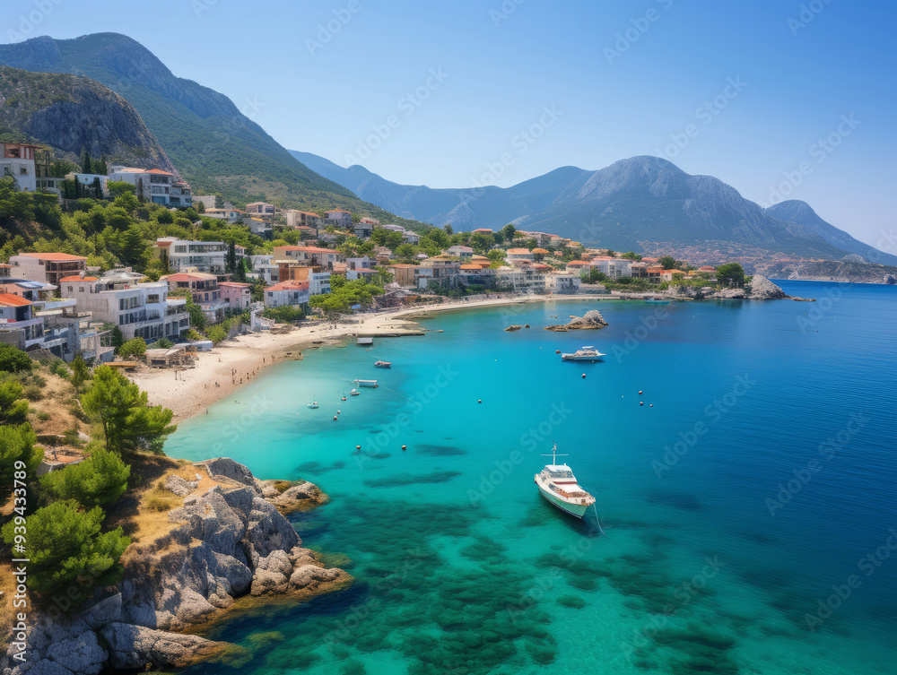 Naklejka premium Unbelievable City by the sea in the sunlight top view