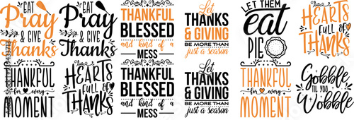 Minimal Thanksgiving Typographic Emblems, Labels And Badges Bundle Vector Illustration for Gift Card, Greeting Card, Bookmark