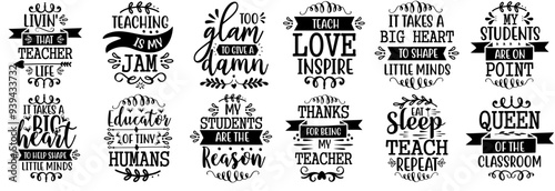 Vibrant Teacher Trendy Retro Style Illustration, Phrases Bundle Vector Illustration for Postcard, Packaging, Presentation