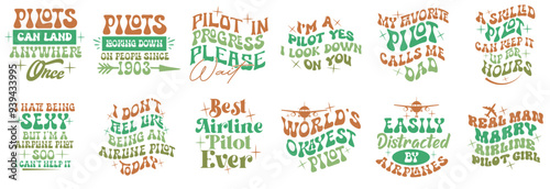Vibrant Retro Airline Pilot Quotes, Trendy Retro Style Illustration Collection Vector Illustration for Postcard, Holiday Cards, Sticker