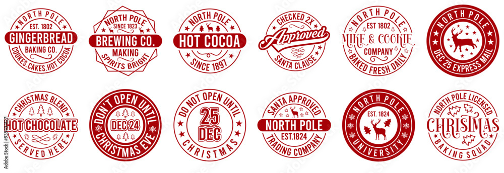 Obraz premium Classic North Pole Labels And Badges, Calligraphic Lettering Set Vector Illustration for Infographic, Flyer, Book Cover