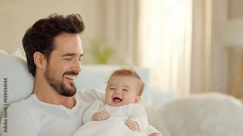 Happy father holding and laughing with his baby. Happy father holding and laughing with his baby.