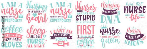 Simple Nurse Life Typography, Phrases Pack Vector Illustration for Book Cover, Decal, Advertisement