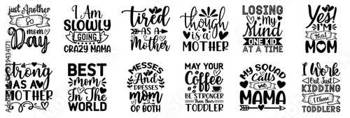 Colourful Mothers Day Calligraphic Lettering, Phrases Pack Vector Illustration for Gift Card, Magazine, Packaging