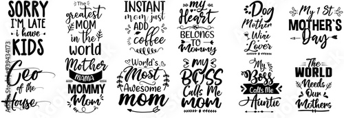 Colourful Mom Hand Lettering, Quotes Bundle Vector Illustration for Poster, Sticker, Advertisement