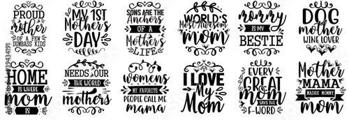 Vibrant Mom Phrases, Calligraphy Bundle Vector Illustration for Gift Card, Mug Design, Label