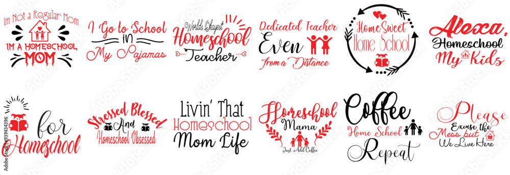 Vibrant Homeschool Inscriptions, Invitation Pack Vector Illustration for Magazine, Logo, Sticker