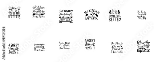 Cute Kitchen Calligraphy, Hand Lettering Bundle Vector Illustration for Vouchers, Banner, Brochure
