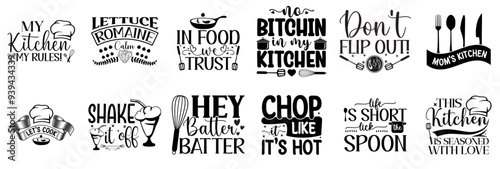 Modern Kitchen Calligraphy, Invitation Set Vector Illustration for T-Shirt Design, Mug Design, Advertisement