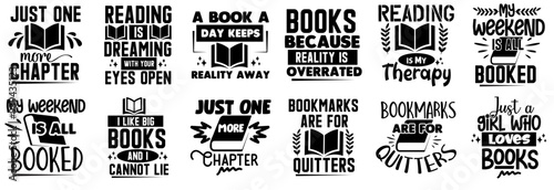 Colourful Book Lover Calligraphic Lettering, Typographic Emblems Collection Vector Illustration for Flyer, T-Shirt Design, Brochure