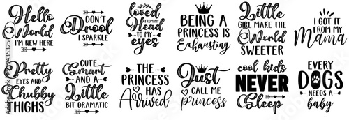 Decorative Baby Girl Typography, Phrases Pack Vector Illustration for Motion Graphics, Decal, Printing Press